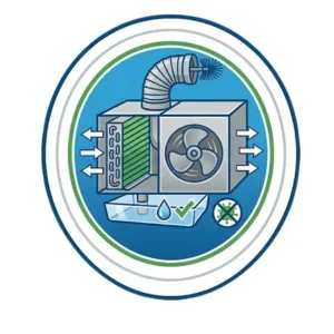 HVAC system with duct cleaning and drain pan check for mold prevention.