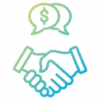 Two hands shaking below two overlapping speech bubbles, one with a dollar sign, symbolizing a financial agreement or business deal&mdash;ideal for illustrating Houston mold remediation contracts.